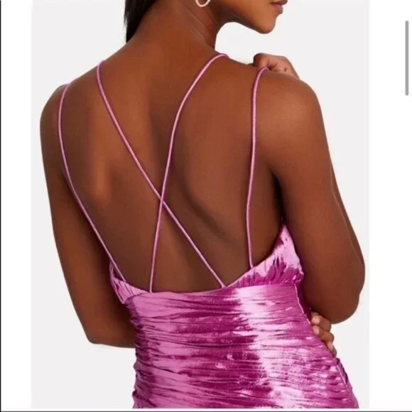 NWT AiiFOS Vera Pleated Metallic Gown 8 Pink Magenta Plisse Ruched Slit Formal - Picture 14 of 14